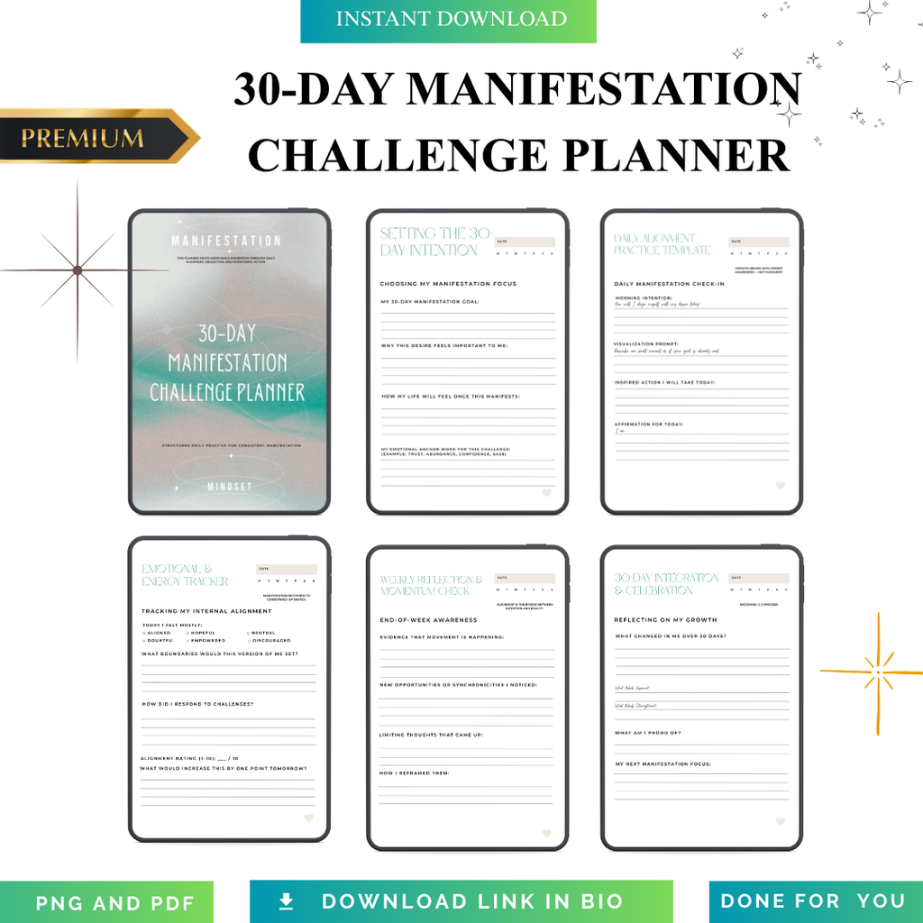 2026 30-Day Manifestation Challenge Planner | PDF PNG | Abundance Roadmap | Subconscious Audit | Mindset Shift System | Digital Download Bundle