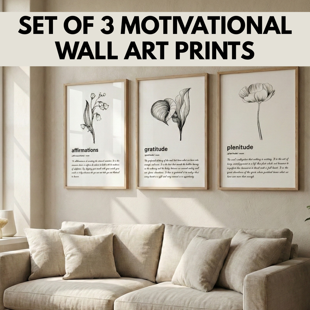 Set of 3 Motivational Wall Art Prints PDF PNG | Minimalist Office Decor | Success Mindset Triptych | Typography Gallery Wall | Gym Poster Bundle | Instant Download