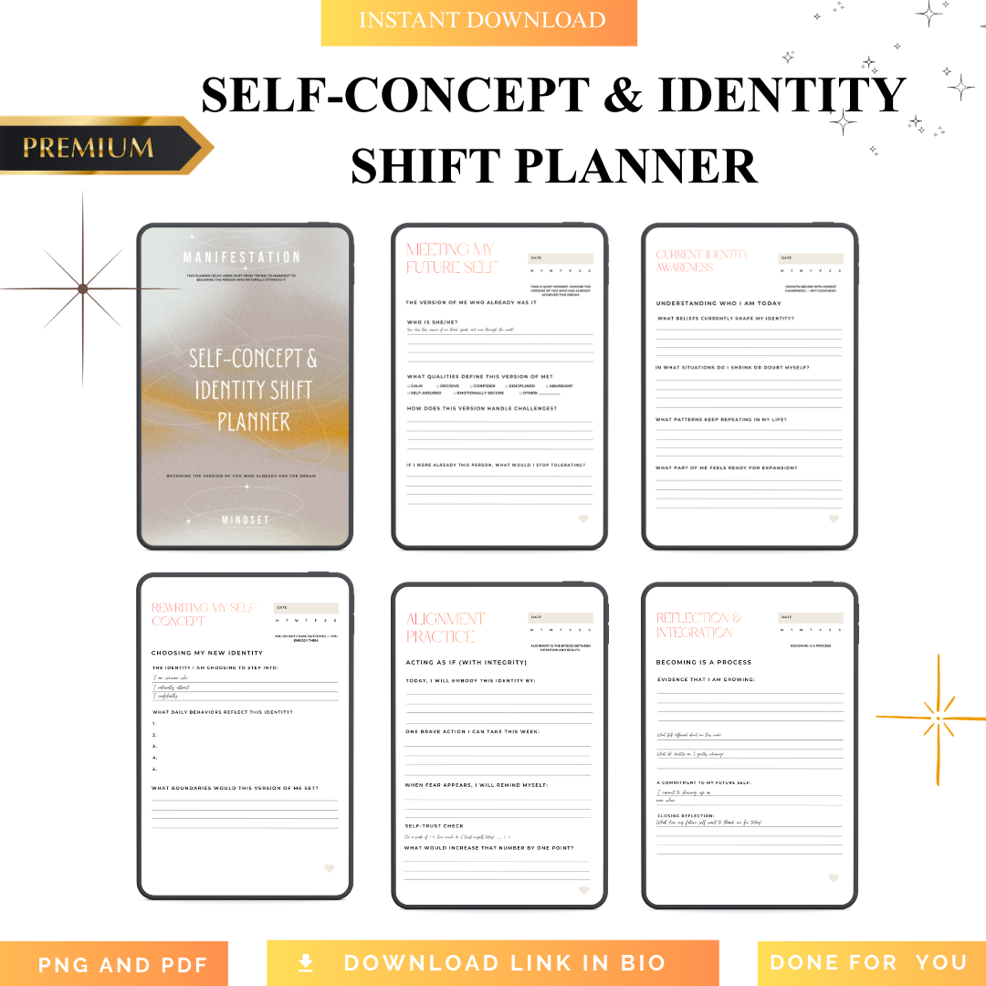 2026 Self-Concept & Identity Shift Planner PDF PNG Identity Transformation Roadmap Personal Narrative Audit Mindset Architecture Digital Download Bundle