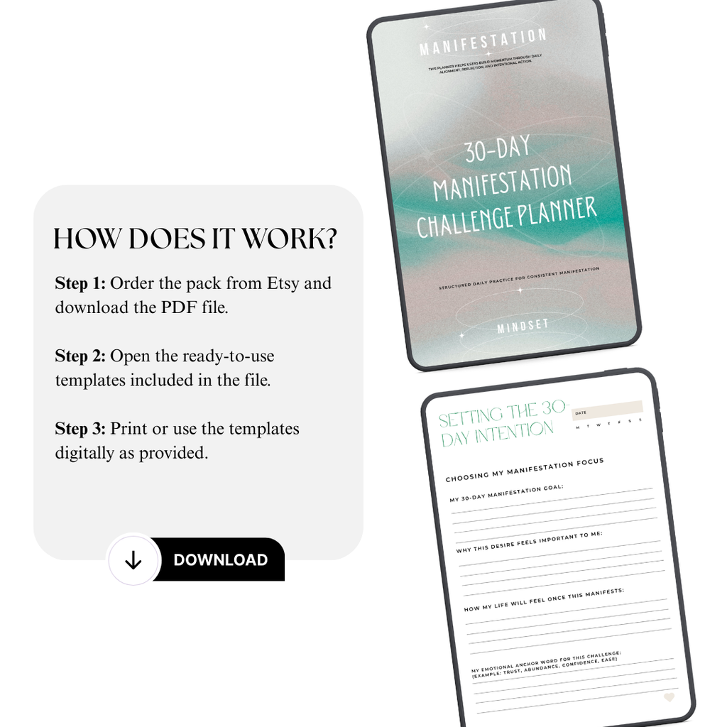 2026 30-Day Manifestation Challenge Planner | PDF PNG | Abundance Roadmap | Subconscious Audit | Mindset Shift System | Digital Download Bundle