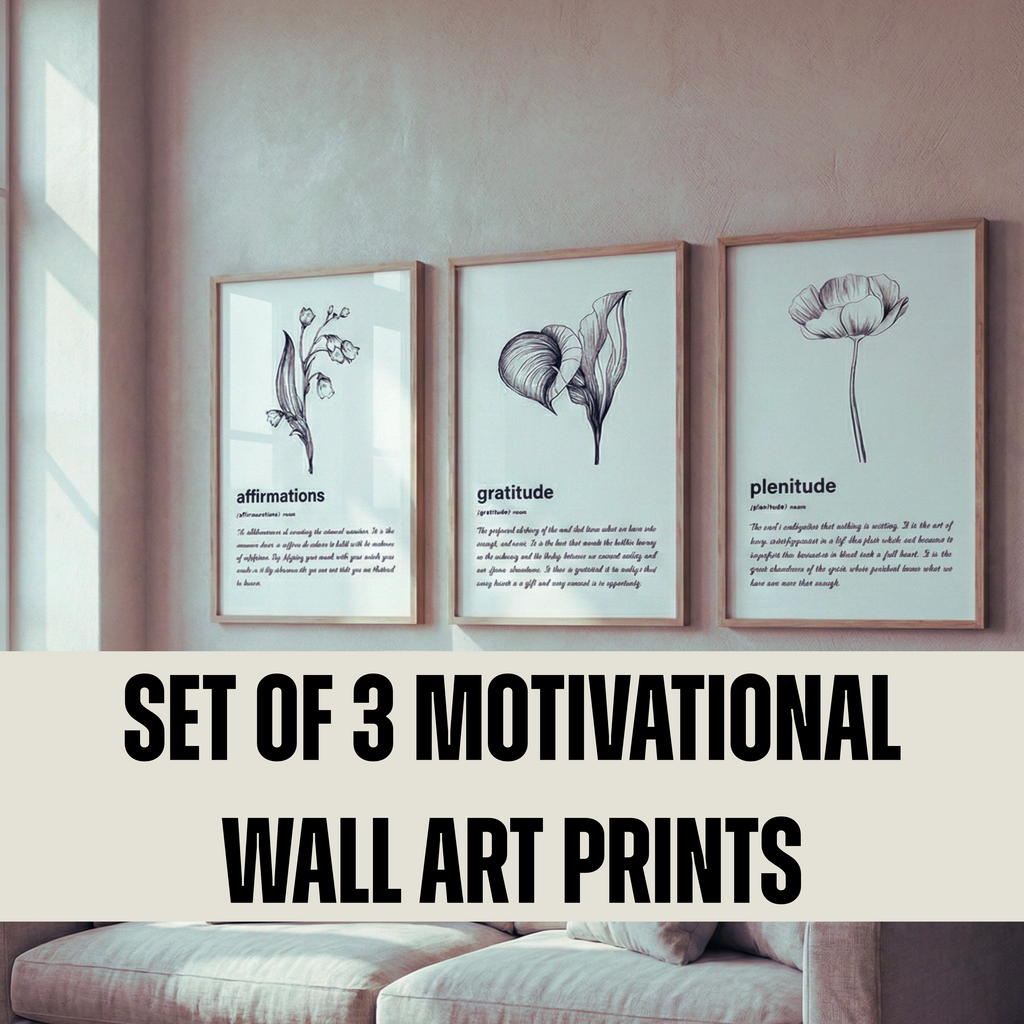 Set of 3 Motivational Wall Art Prints PDF PNG | Minimalist Office Decor | Success Mindset Triptych | Typography Gallery Wall | Gym Poster Bundle | Instant Download