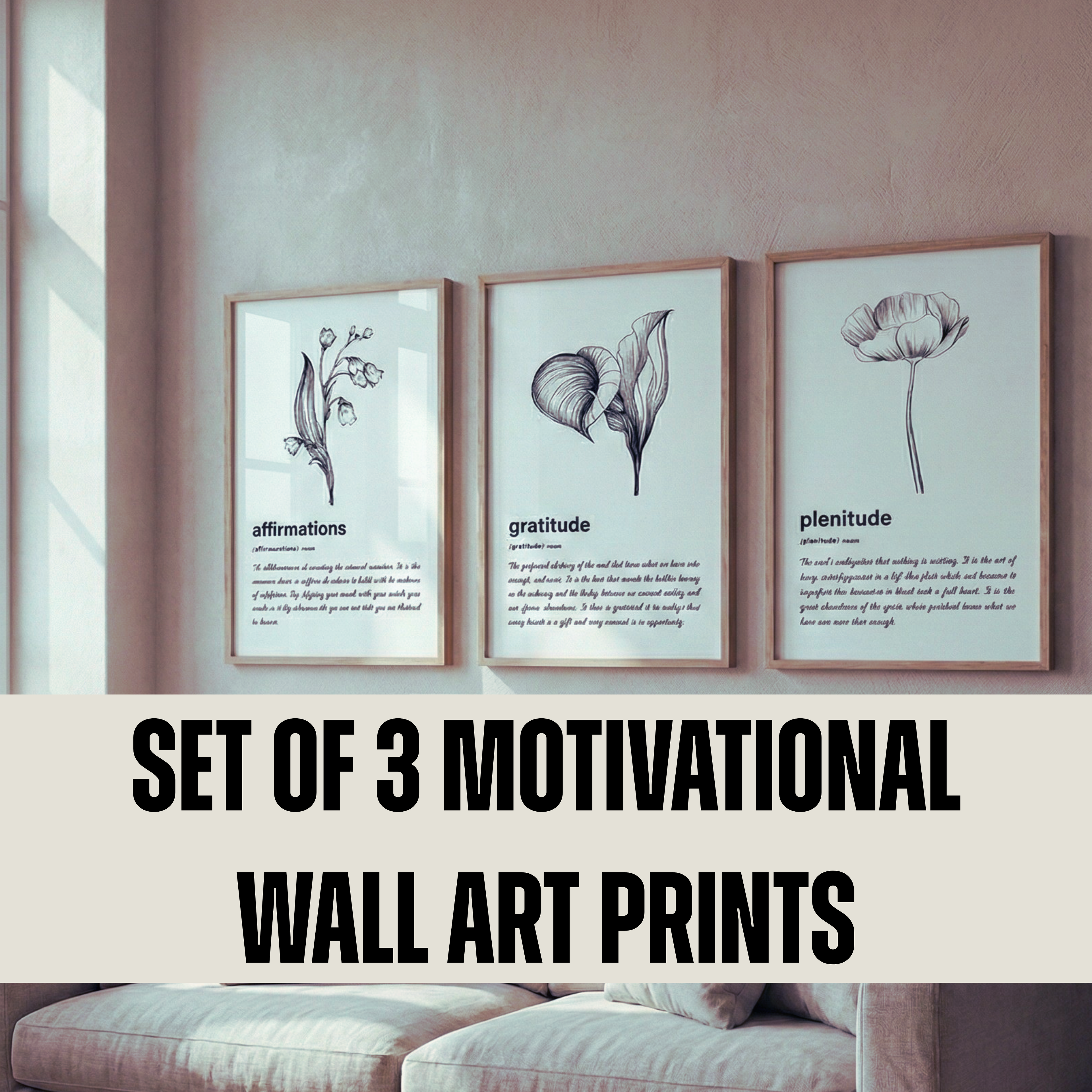 Set of 3 Motivational Wall Art Prints PDF PNG | Minimalist Office Decor | Success Mindset Triptych | Typography Gallery Wall | Gym Poster Bundle | Instant Download