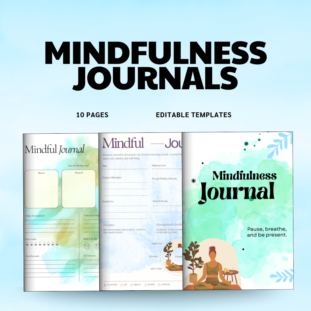 Mindfulness Journal PDF PNG | Daily Gratitude Log | Anxiety Relief Worksheet | Mood Tracker | Morning Manifestation | Mental Health Notebook | Instant Download