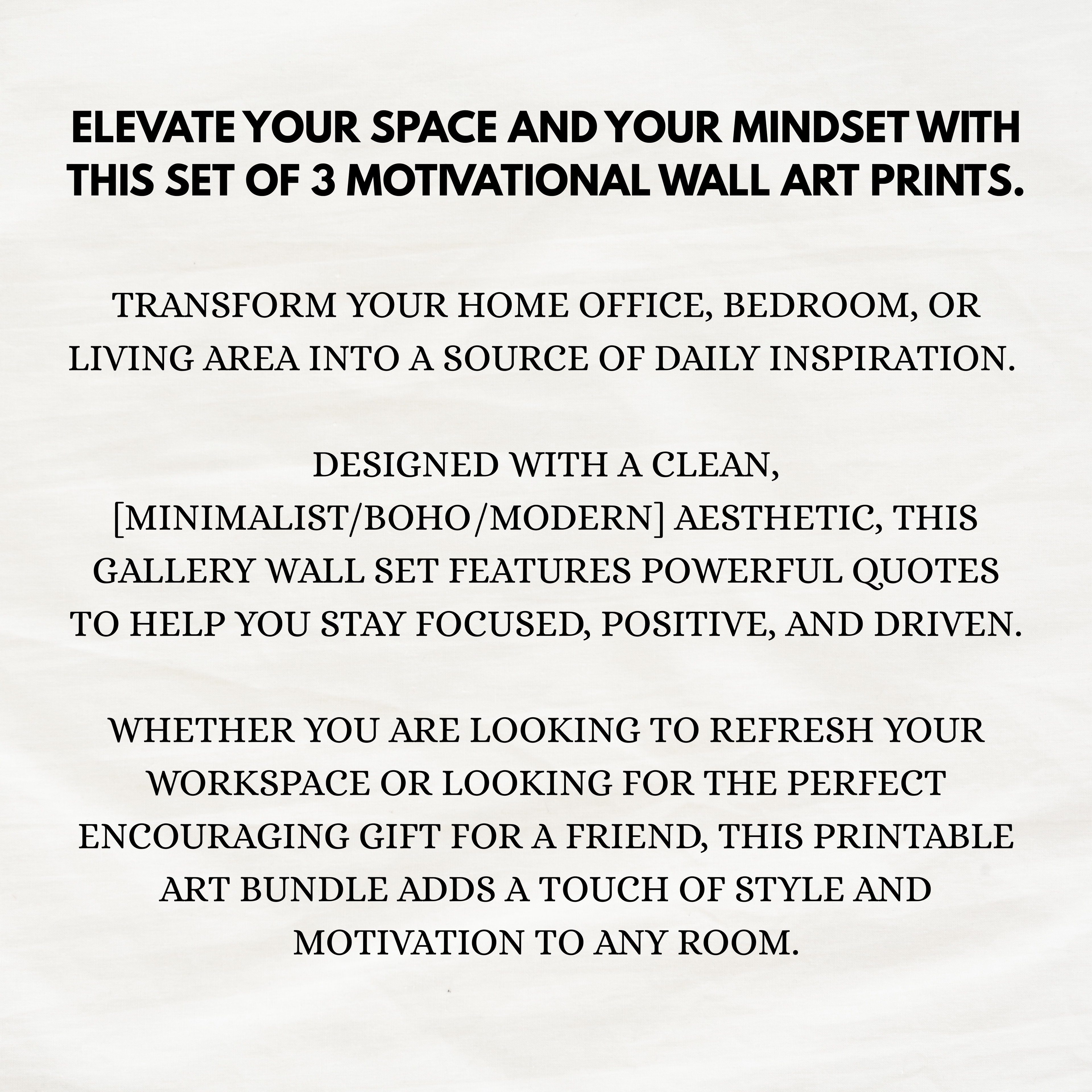 Set of 3 Motivational Wall Art Prints PDF PNG | Minimalist Office Decor | Success Mindset Triptych | Typography Gallery Wall | Gym Poster Bundle | Instant Download