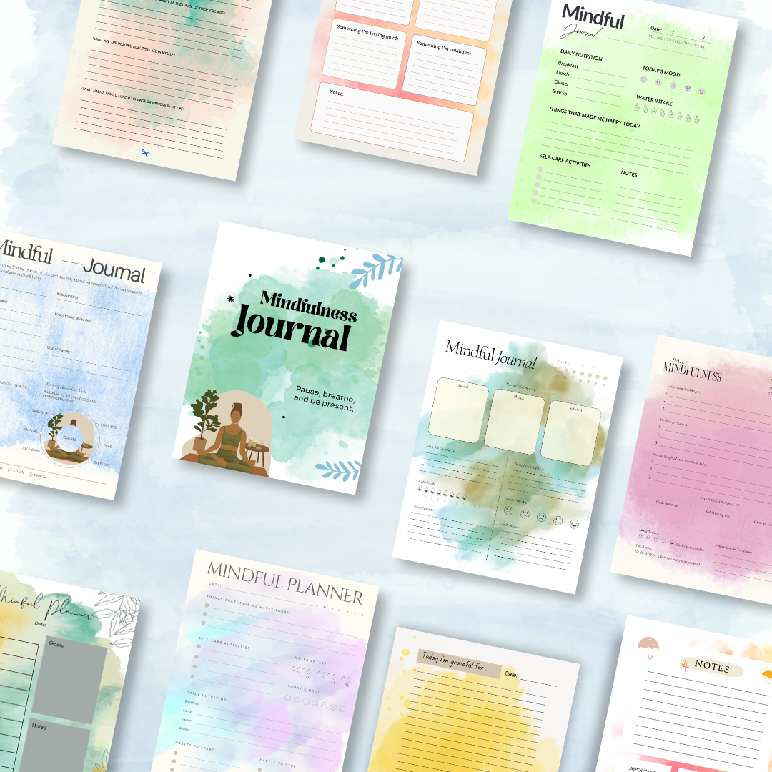 Mindfulness Journal PDF PNG | Daily Gratitude Log | Anxiety Relief Worksheet | Mood Tracker | Morning Manifestation | Mental Health Notebook | Instant Download