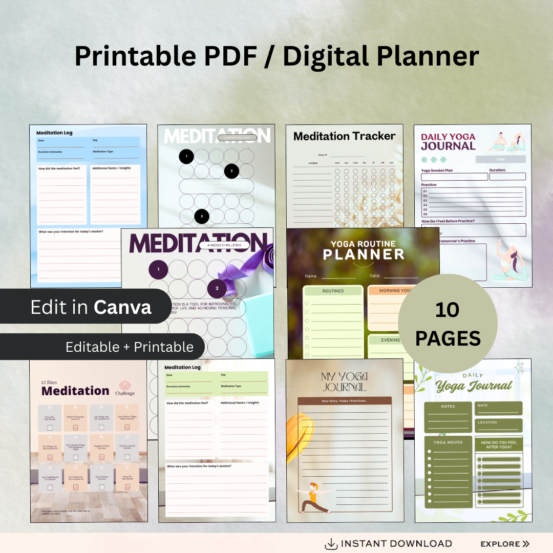 Meditation Practice Planner PDF PNG | Mindfulness Log | Yoga Nidra Journal | Breathwork Tracker | Spiritual Diary | Zen Habit Builder | Instant Download