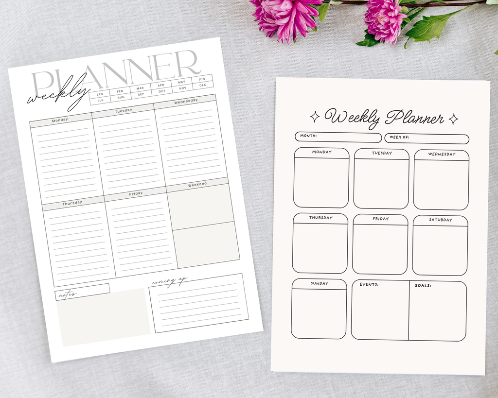 5 Printable Weekly Planner Bundle PDF PNG | Vertical & Horizontal Layouts | Time Blocking Template | To Do List Agenda | Desk Schedule | Instant Download
