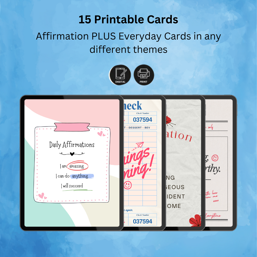 DIY Affirmation Card Templates PDF PNG | Blank Quote Cards | Write Your Own Message | Vision Board Cutouts | Printable Flashcards | Notes | Instant Download