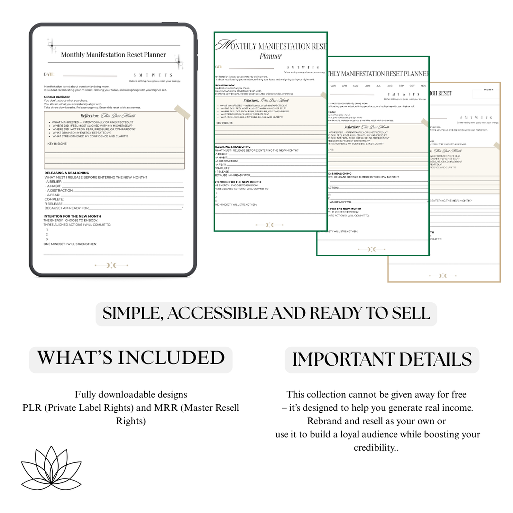2026 Monthly Manifestation Reset Blueprint PDF PNG Elite Intentional Living Success Map Goal Tool Reset Logic Audit Strategy Map