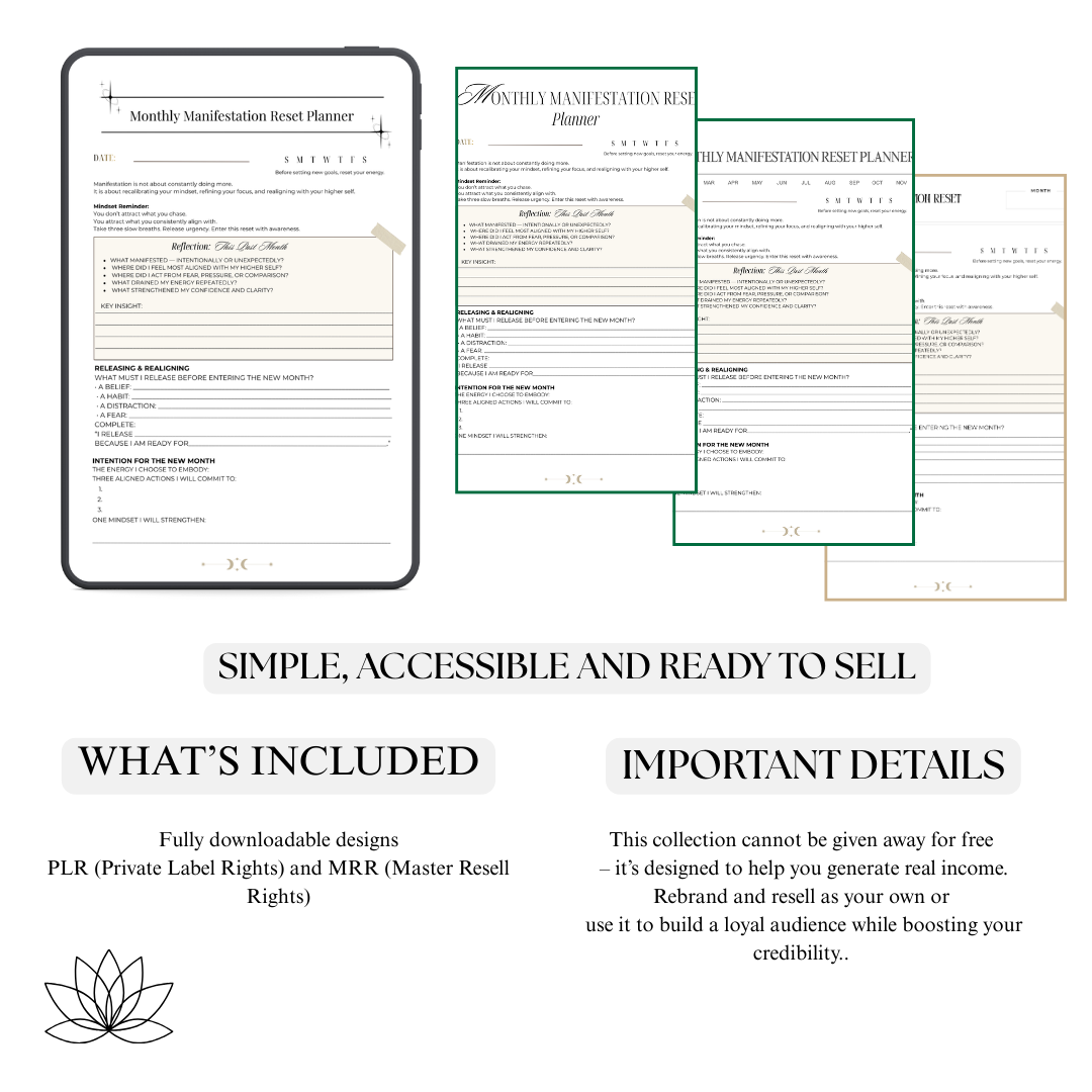 2026 Monthly Manifestation Reset Blueprint PDF PNG Elite Intentional Living Success Map Goal Tool Reset Logic Audit Strategy Map
