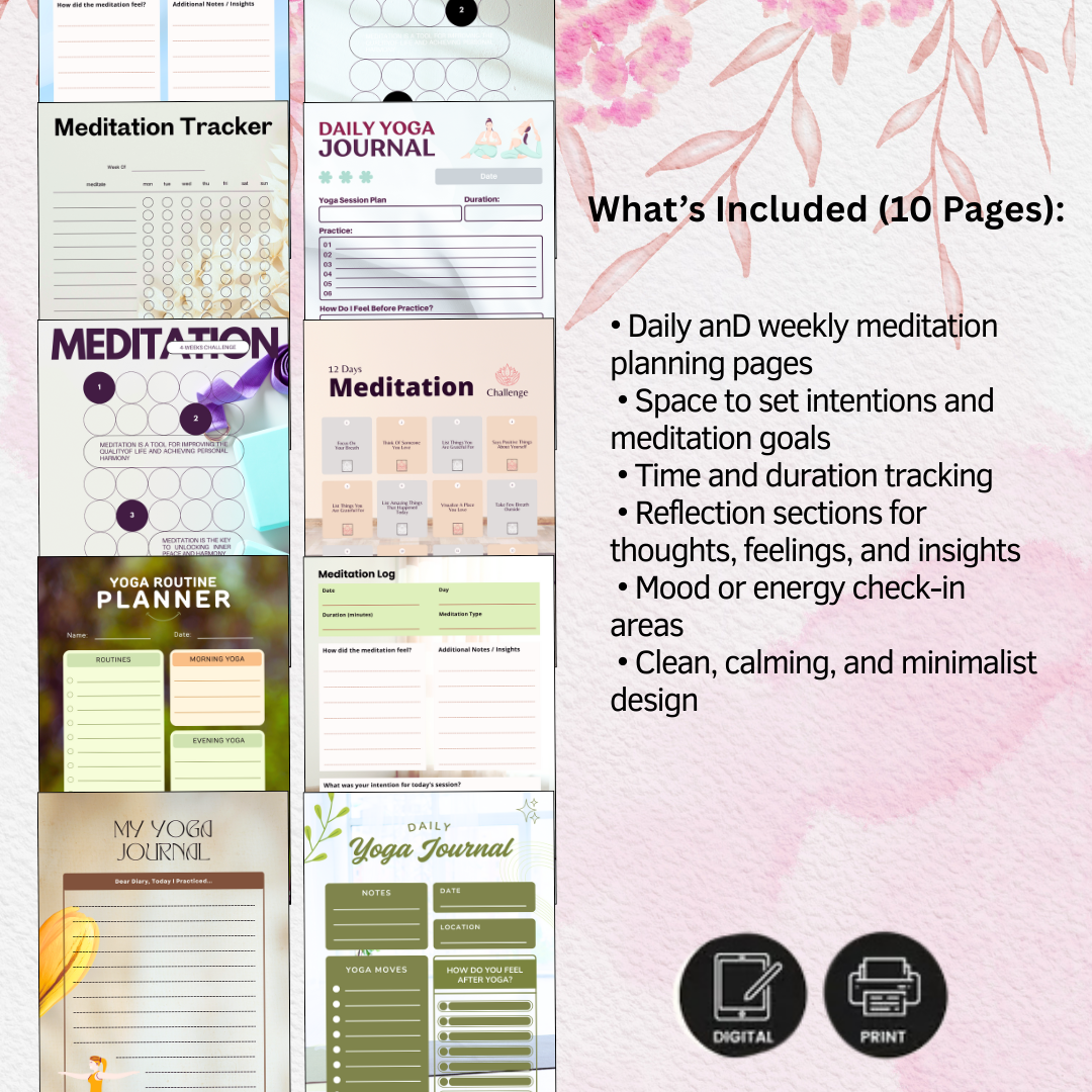 Meditation Practice Planner PDF PNG | Mindfulness Log | Yoga Nidra Journal | Breathwork Tracker | Spiritual Diary | Zen Habit Builder | Instant Download